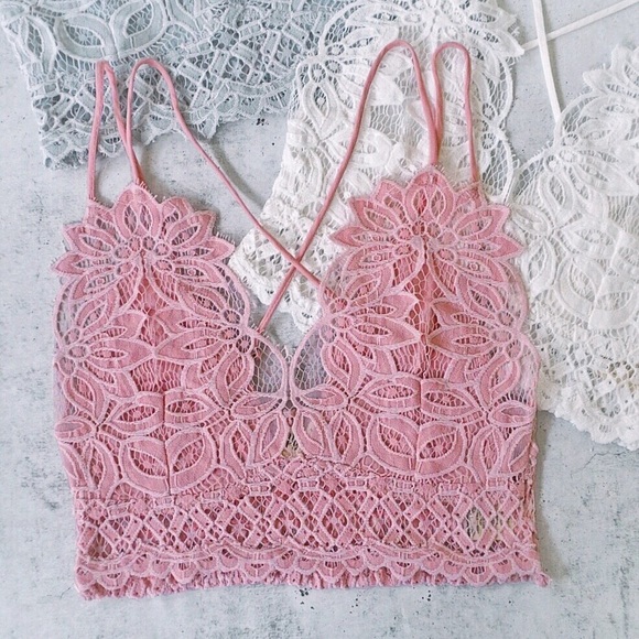 Double Strap Scalloped Lace Bralette Pink - Picture 4 of 5